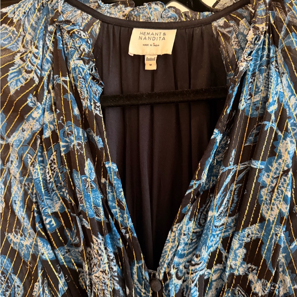 HEMANT & NANDITA Blue Floral Mini Dress / skort - Picture 3 of 8